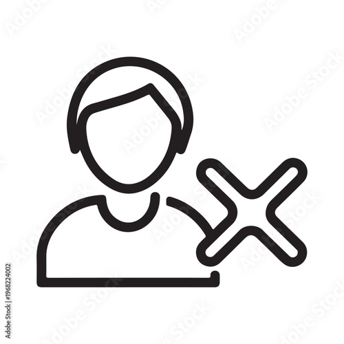 Delete User Profile Icon with Cross Symbol for Account Removal and Denied Access Interface Design