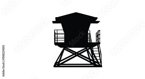 Black silhouette of a lifeguard station on stilts coastal view silhouette