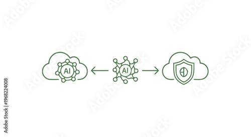 Cloud Computing and Artificial Intelligence Data Security Illustration.