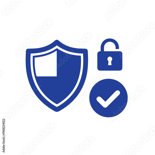 Shield icon with padlock and checkmark represents security and protection.