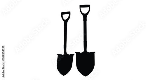 Two garden shovels stand against a white background silhouette