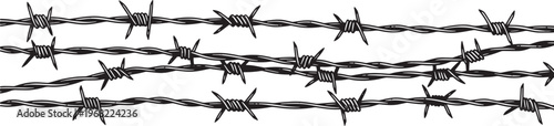 Sharp and dangerous metallic barbed wire strands forming a formidable barrier, symbolizing restriction, security, and a clear warning of no trespassing