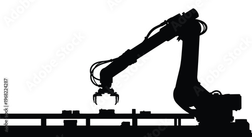 Industrial robotic arm working on a production line silhouette
