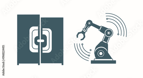 Automated Robotic Arm Operating in a Modern Industrial Factory Setting.