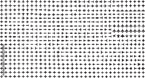 Abstract monochromatic grid pattern of plus signs and directional arrows, visualizing dynamic data flow, logical operations, and interconnected technological systems