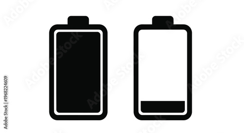 Two battery icons displaying full and low charge levels silhouette