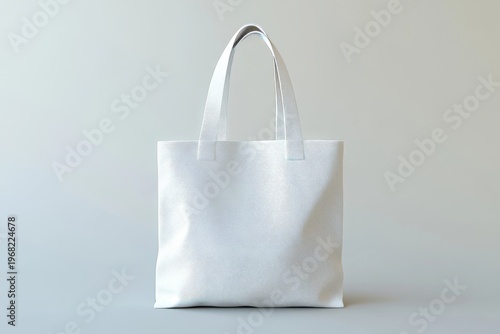 White tote bag displayed on a plain grey background, ideal for branding concepts or product design mockups, Generative AI