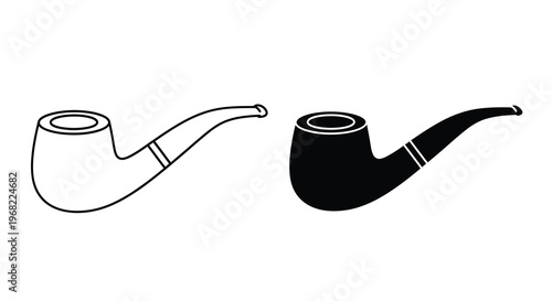 Two smoking pipe illustrations one outlined and one as a silhouette