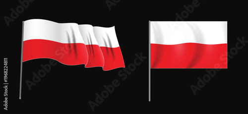 Polish flags waving national symbols for Poland iso