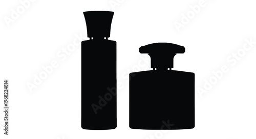 Two perfume bottles presented in a stark black silhouette