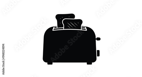 Simple black toaster with two slices of toast flat silhouette