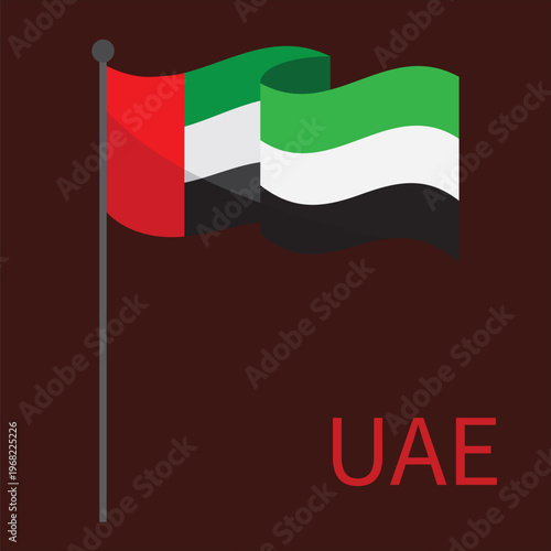 UAE flag waving on pole vector illustration nationa
