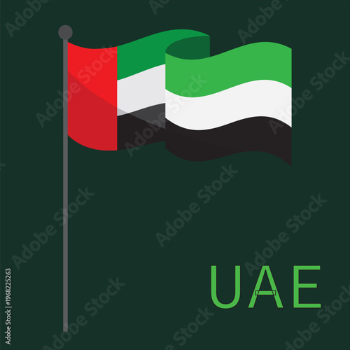 UAE flag waving on pole vector illustration for nat