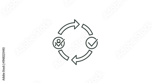 Circular Process Illustration Depicting People and Checkmarks, Workflow Concept.