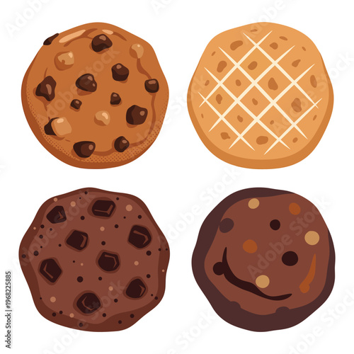 Assorted Cookies with Chocolate Chips and Golden Brown Surfaces.