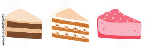 Three Cake Slices As Delightful Dessert Centerpiece.