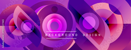 Abstract circles overlap, creating vibrant purple, pink gradients. Modern design elements suggest technology, innovation. Background features text.