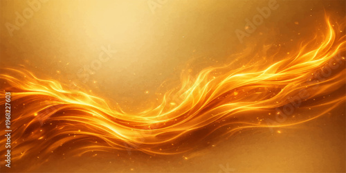 Abstract orange fire flames background featuring a bright yellow motion wave and hot vector swirl design for a light energy texture wallpaper