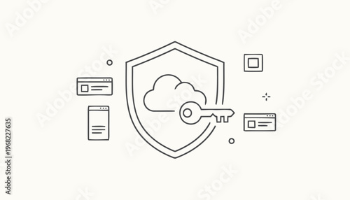 Cloud Security Icon - Shield, Key, and Cloud Representing Protection.
