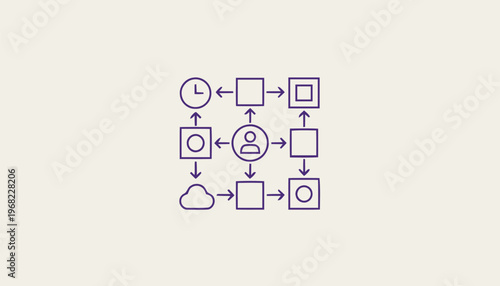 Abstract Diagram of Interconnected Shapes and Flow for Business Processes.