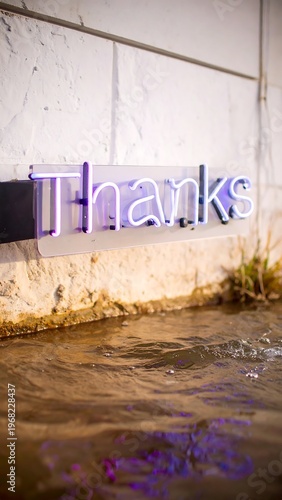 Close-up shot of a neon sign spelling 