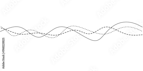 Minimal abstract wave lines. Black dotted waves lines. Thin wavy lines background. Soft curvy lines motion background. Simple dynamic curves line.