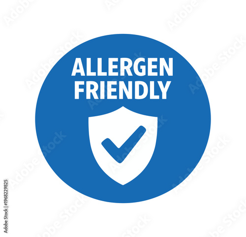 Allergen friendly icon. shield with check mark, allergy safe, hypoallergenic, certified, health protection. flat vector illustration isolated on white background.