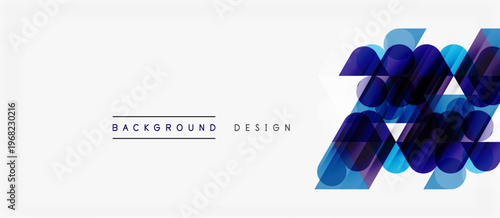 Abstract geometric shapes, blue purple hues, modern design elements. Minimalist background with text labels present. Clean aesthetic.