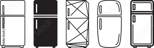 Refrigerator Icon Set, Kitchen Appliance Vector Collection, Minimal Outline and Solid Fridge Icons for Home, Household, Kitchenware, Storage and Appliance Design