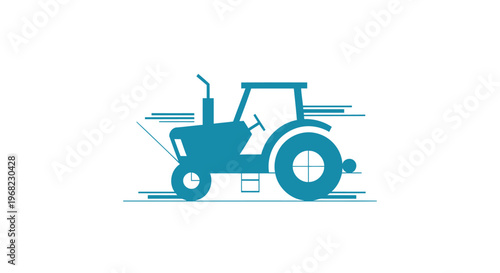Blue Tractor Silhouette on White Background Depicting Agricultural Machinery.