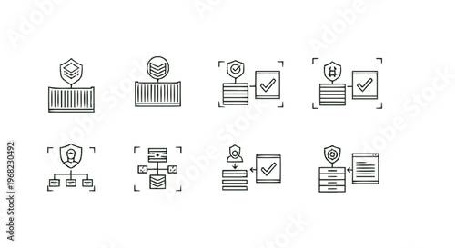 Conceptual cybersecurity icons representing data protection and digital security.