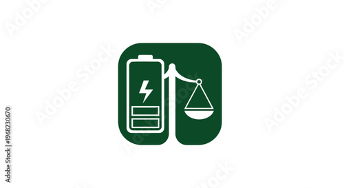 Battery and Balance Icon Representing Energy and Equilibrium.
