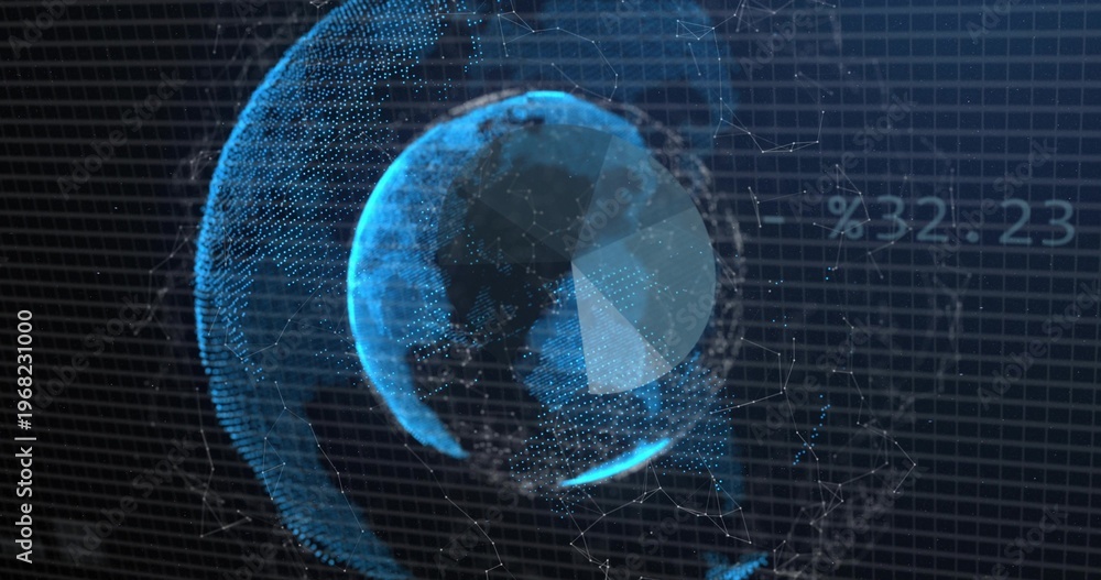 Fototapeta premium Displaying 3D holographic globe in virtual dashboard, with rings, node lines, pie wedge %32