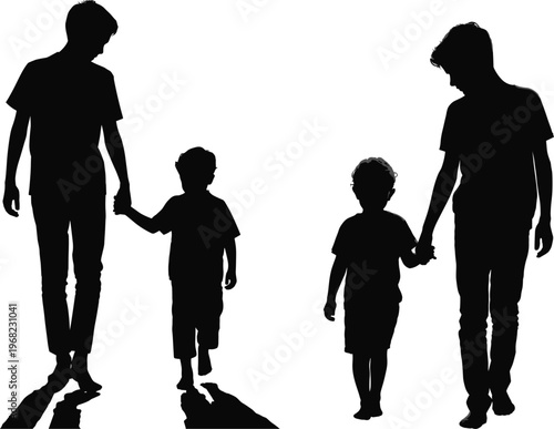 Isolated minimal black family silhouettes. Collection of family silhouettes on isolated background. Vector illustration
