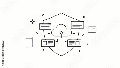 Cloud Security Shield Protecting Data and Network from Cyber Threats.
