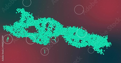 Displaying turquoise particle cluster filling center infographic, showing plug dollar turbine icons