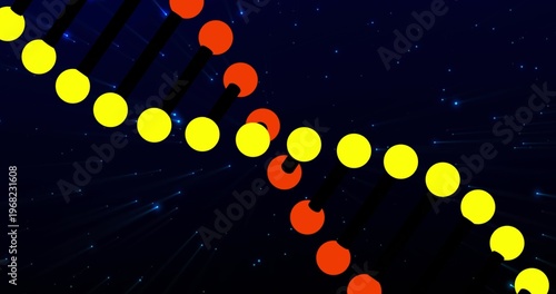 Showing two diagonal strands crossing starfield with yellow orange nodes black links blue streaks