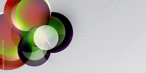 Abstract colorful circles overlap, creating vibrant visual effect. Black background contrasts with bright hues. Modern design element.