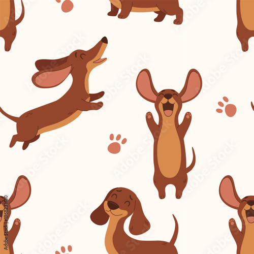 Seamless pattern with dachshunds Flat vector illustration for prints, clothing, packaging and postcards.