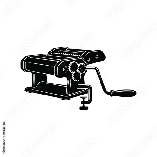 Black and white of a manual pasta machine kitchen appliance cooking