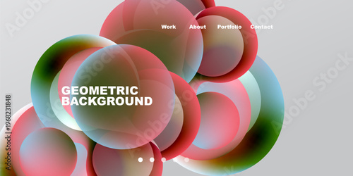 Abstract design features overlapping circles, vibrant colors, text elements. Modern aesthetic suitable for website header or presentation.