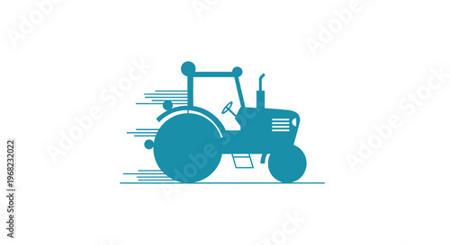 Blue Tractor Silhouette on White Background Depicting Speed and Motion.