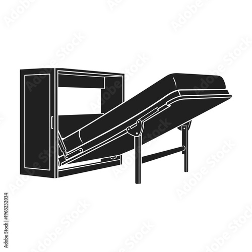 Black and white of a massage table with a cabinet furniture therapy