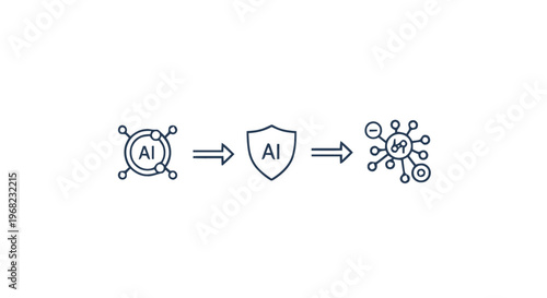 AI protection concept with shield and virus transformation illustration.