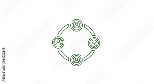 Circular Teamwork Icon with People and Checkmark Connecting.