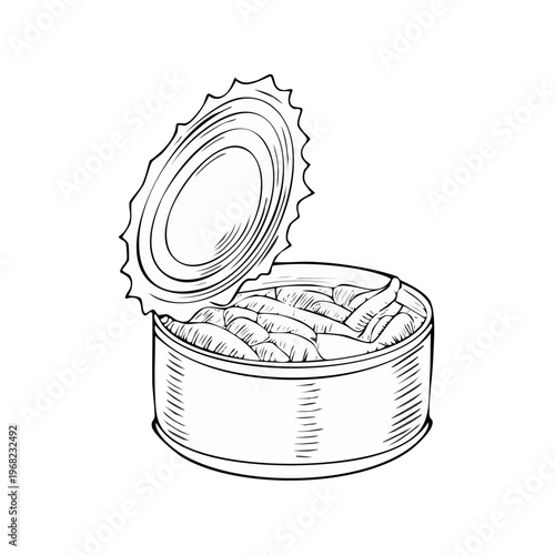 Open Can of Sardines Hand-Drawn Sketch