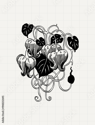 Dark Botanical Ornamental Floral Emblem Vintage Engraving