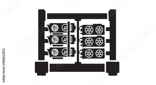 Crypto Mining Rig Hardware GPU Graphics Cards - Black Filled Icon Vector