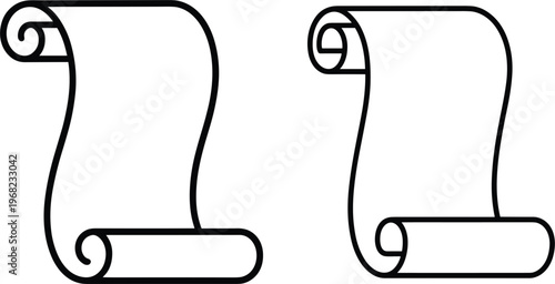 Simple Line Drawing of Unfurled Scroll Parchment Design