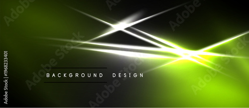 Abstract green background features bright white lines, creating dynamic light effects. Modern design element for digital projects.
